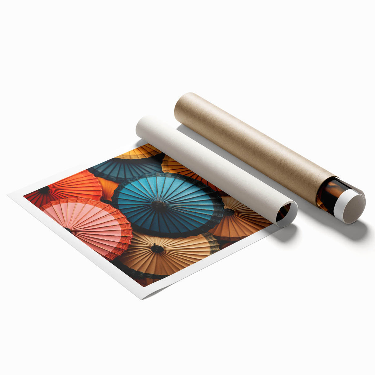 Extra large rolled print featuring a serene Laos landscape with lush florals in soft green and blue tones.