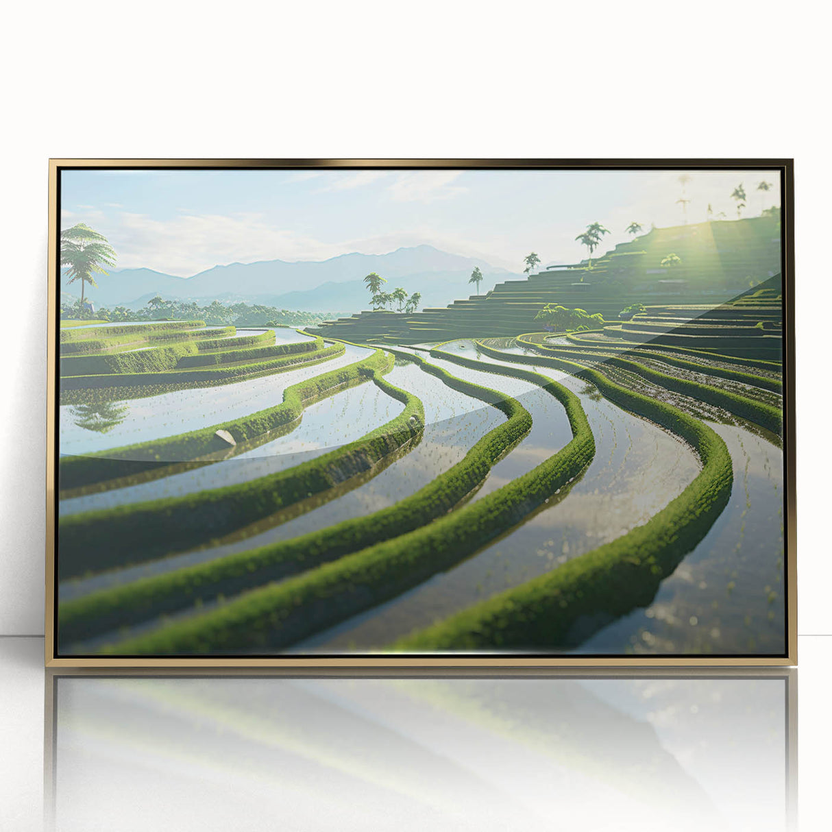 Large art print of a Philippine landscape in muted earth tones on a framed acrylic, suitable for modern art wall decor.