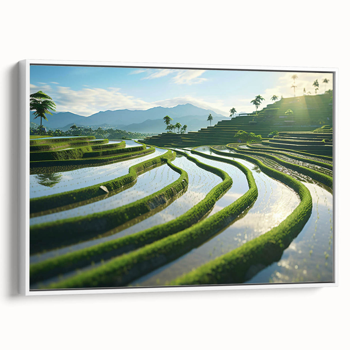 Vintage poster art of a colorful Philippine landscape on a framed canvas, ideal for living room decor.