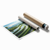 Extra large rolled print of a floral scene in vibrant greens and pinks.