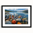 Abstract art print featuring textured, colorful art of Yukon scenery in a black frame, ideal for living room decor.