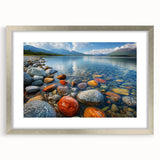 Textured abstract art print depicting a Yukon scenery in muted earth tones, framed in silver, ideal for bedroom art.
