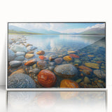 Acrylic print of a serene Yukon landscape in muted earth tones, framed in white, suitable for modern art wall decor.