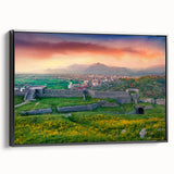 Black and white landscape art painting of Albania on a framed canvas, ideal for bedroom decor.