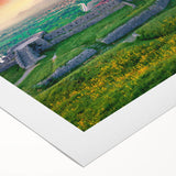 Art deco poster featuring a stylized Albanian landscape on rolled canvas, suitable for dining room decor.