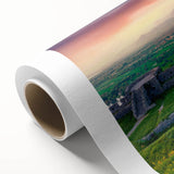 Art deco poster of an Albanian landscape on rolled canvas, with muted earth tones, ideal for nursery wall art.