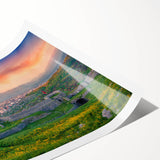 Extra large wall art featuring line art flowers in monochrome, printed on rolled canvas.