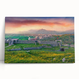 Black and white photograph of an Albanian landscape on stretched canvas, ideal for kitchen wall art.