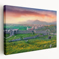 Large canvas print featuring a serene Albanian landscape in muted earth tones, suitable for kitchen wall art.