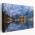 Large canvas depicting a serene Austrian landscape in muted green and blue tones, suitable for kitchen wall art.