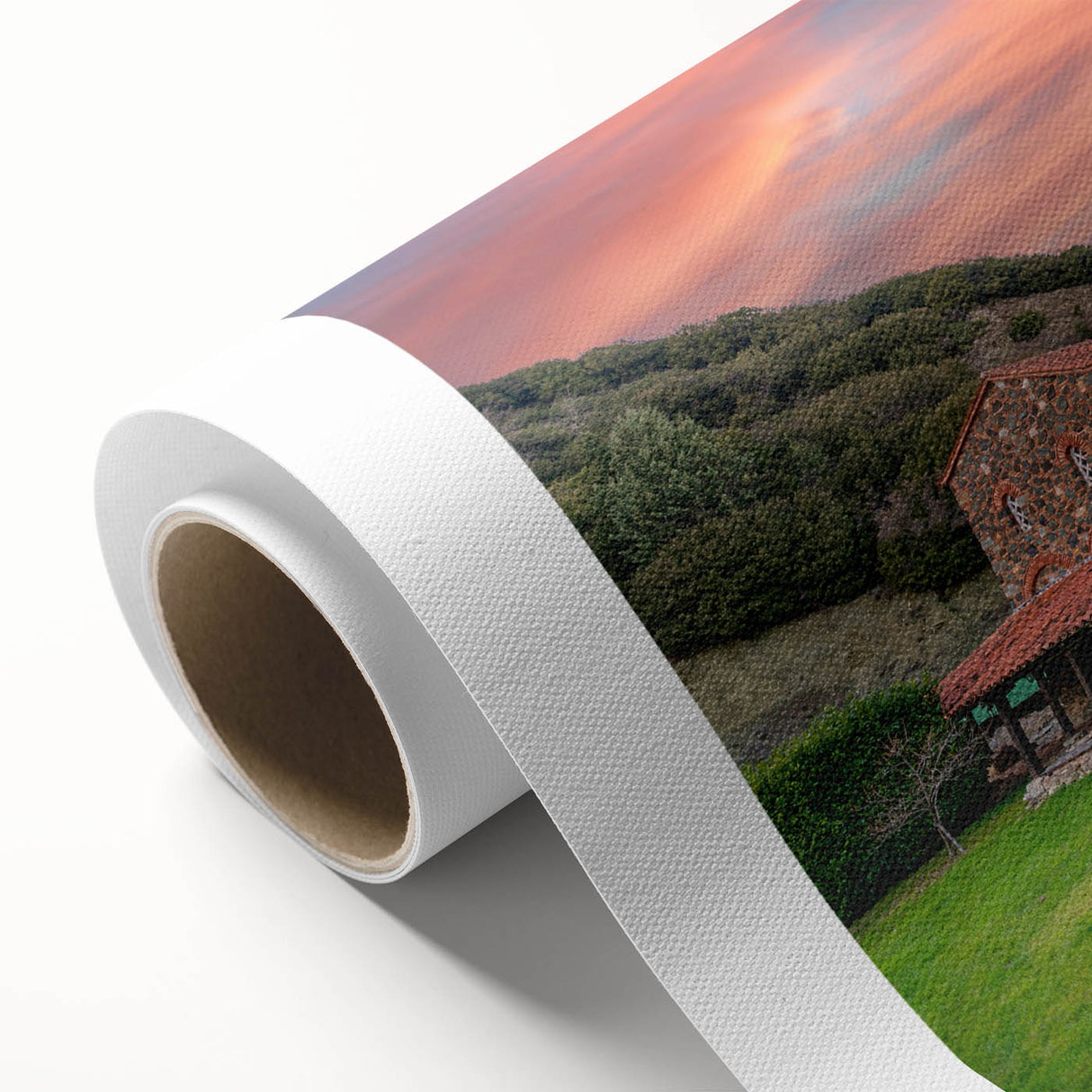 Art Deco poster of a Bulgarian landscape in pastel shades on rolled canvas, ideal for nursery wall art.