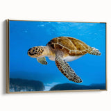 Framed canvas depicting a serene European landscape in Cyprus with muted green and gold tones, ideal for bedroom wall decor.