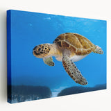 Scenic Cyprus landscape on stretched canvas, featuring vivid blue and green tones, suitable for kitchen wall art.