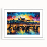 Abstract art print of a Czech Republic landscape in muted earth tones on a framed white mat.