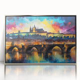Large art print of a mid-century modernist European scenery in Czech Republic, framed in silver acrylic.
