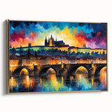 Framed canvas of a Czech Republic landscape in muted earth tones, ideal for bedroom wall art.