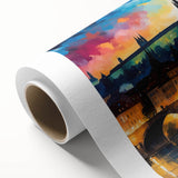 Art deco poster of Czech Republic scenery in muted earth tones on rolled canvas, suitable for nursery wall art.