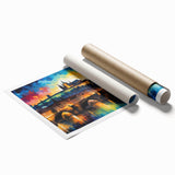 Extra large rolled print depicting a scenic Czech Republic landscape with vibrant green and floral art.