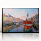 Large abstract wall art depicting a serene Danish landscape in muted earth tones on a framed acrylic.