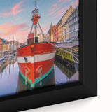 Black wall art featuring a textured, colorful European scenery on a framed canvas, ideal for living room decor.