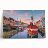 Large black and white stretched canvas of a European cityscape, ideal for kitchen wall art.