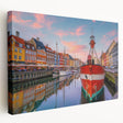 Large canvas print of a Danish landscape with muted green and blue tones, ideal for kitchen wall art.