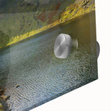 Acrylic print of a large abstract landscape featuring rolling hills in Cumbria, England with muted earth tones.