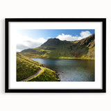 Extra large abstract art print of a colorful, textured European scenery on a black framed canvas.