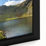 Extra large black wall art depicting a textured Cumbrian landscape in vibrant colors, framed canvas.