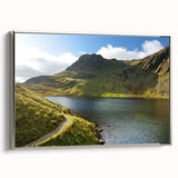 Landscape art painting of Cumbria, England with colorful scenery on a silver-framed canvas, ideal for living room decor.