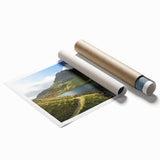 Extra large rolled print of Cumbria, England scenery featuring vibrant green fields and floral elements.
