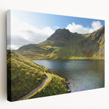 Landscape painting of Cumbria, England, in muted green and blue tones on stretched canvas, suitable for kitchen wall art.