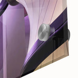 Large abstract depiction of London's skyline in muted gray and blue tones on acrylic glass, ideal for dining room art.