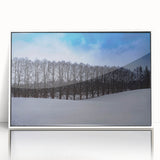 Mid-century modernist art depicting a serene European Estonian landscape on a framed acrylic print.