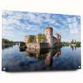 Acrylic print of a serene Finnish landscape in muted blue and green tones, ideal for dining room decor.