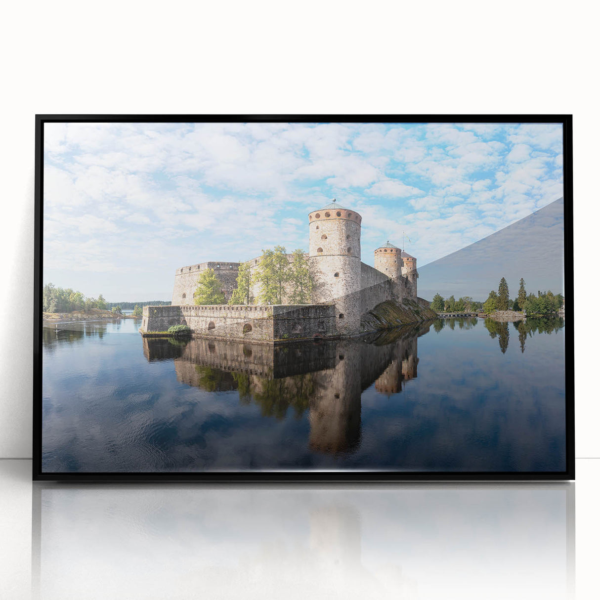 Large abstract wall art featuring a stylized Finnish landscape in muted earth tones on a framed acrylic.