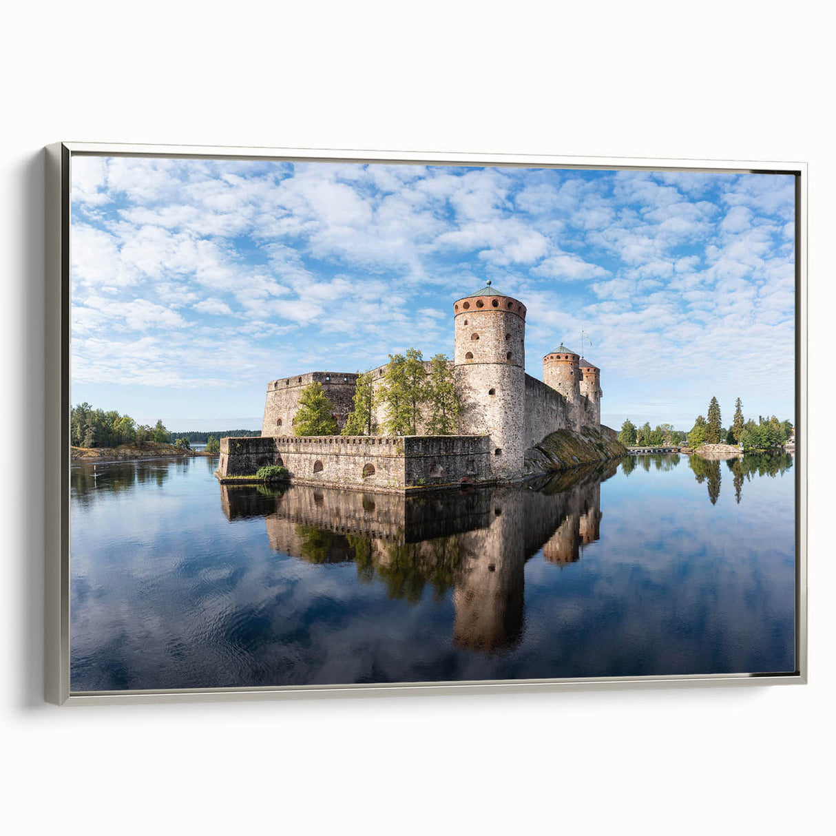 Landscape art painting of a Finnish scenery on framed canvas, featuring muted earth tones, ideal for living room decor.