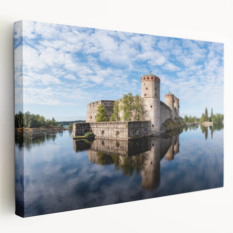 Scenic Finland landscape on large stretched canvas, featuring cool blue and green hues, ideal for kitchen wall art.
