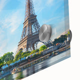 Large abstract depiction of Parisian scenery in muted earth tones on acrylic glass, suitable for dining room art.