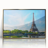 Art deco poster of Paris scenery in gold frame, acrylic print, suitable for modern art wall decor.