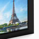 Extra large black wall art depicting the Eiffel Tower in Paris, with colorful, textured brush strokes, framed canvas.
