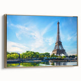 Framed vintage poster art of Paris landscape in black and gold tones, suitable for bedroom wall decor.
