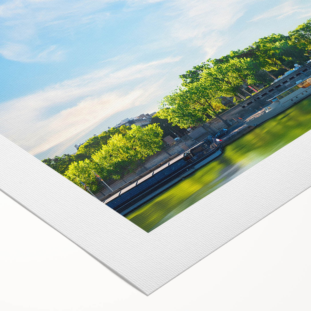 Art deco poster of Paris skyline in muted gray tones on rolled canvas, suitable for dining room wall art.