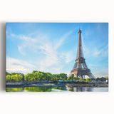 Black and white stretched canvas of Paris scenery, featuring Eiffel Tower, ideal for kitchen wall art or bedroom.