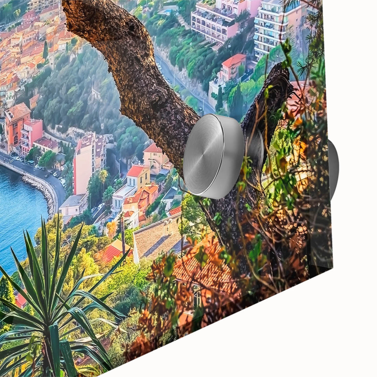 Large abstract wall art depicting a Provence scenery in pastel shades on acrylic glass, suitable for dining room art.