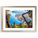 Extra large abstract art print of a textured Provencal landscape in muted earth tones, framed in silver.