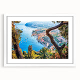 Textured abstract art print depicting a scenic Provence landscape in muted earth tones on a framed white mat.