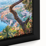 Black framed canvas featuring a textured, colorful Provence scenery, ideal for living room decor.