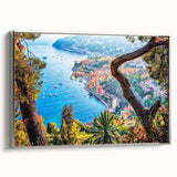 Framed canvas landscape art painting of Provence, France, with colorful fields under a clear sky.