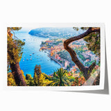 Rolled print of Provence landscape with lavender fields in muted purple and green tones, ideal for dining room wall art.